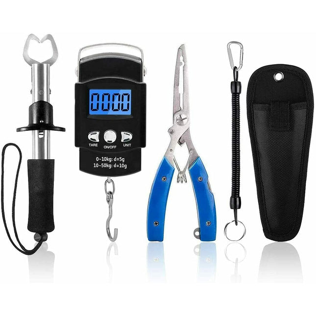 CROCH Fishing Tool Kit: Fish Plier With Sheath, Lip Gripper, Handheld Digital Scale, and Tool Lanyards - Saltwater Resistant Gear