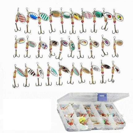CROCH 30pc Spinner and Hard Bait Set - Mixed Artificial Lures for Freshwater and Estuary