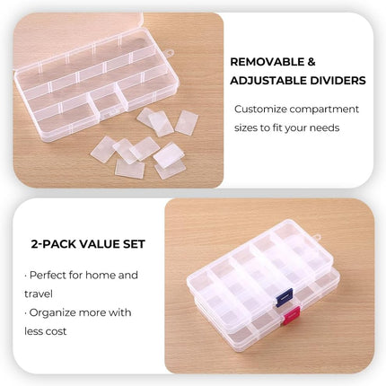 2 Pack Adjustable Plastic Organizer Box with 15 Compartments - view 2