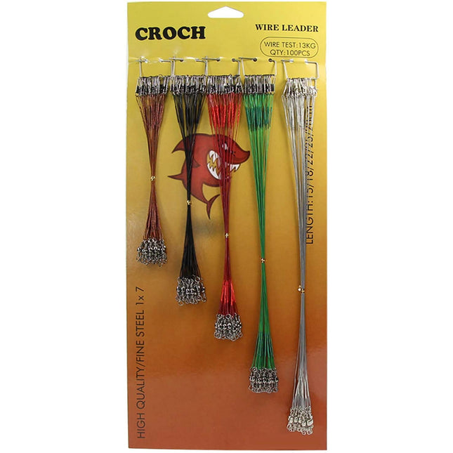 CROCH 100pcs Fishing Wire Leader Rigging Trace Spinner Wire with Swivels and Snaps Test 28.6lbs