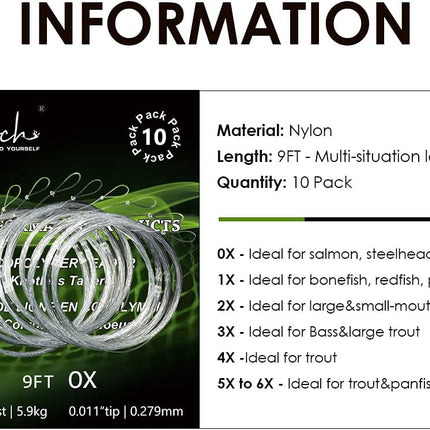 Fly Fishing Tapered Leader with Loop-9ft (10 Pack), 0X - view 2