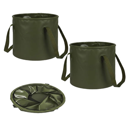 CROCH 2 PCS Multifunctional Collapsible Bucket, Folding Tub, Lightweight Foldable Bucket with Handles for Camping, Dish Washing, Laundry, Fishing, Hiking (Green, 7L)