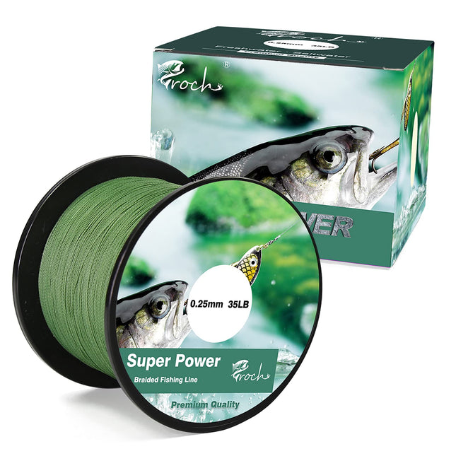 CROCH Fishing Line 8 Strands Braided Lines 500M Strong PE Superbraid Line 0.16mm 20LB Moss Green
