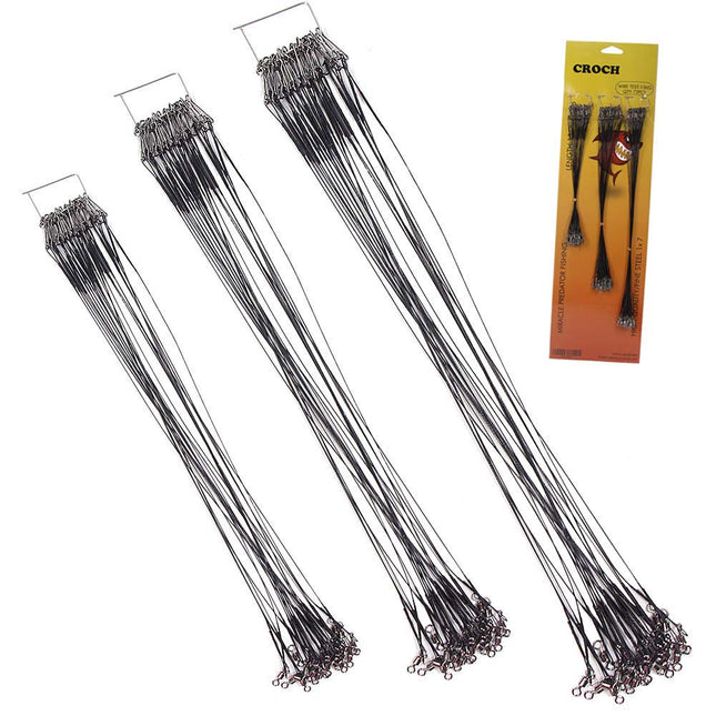CROCH Stainless Steel Wire Leader for Fishing with Swivels and Snaps (30LB 72PCS)