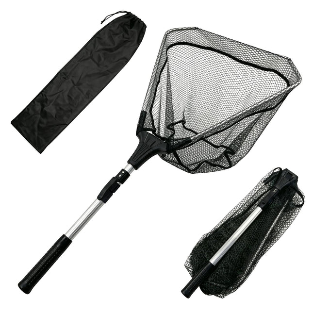 CROCH Foldable Fishing Landing Net with Telescopic Handle – PVC Coated Net Mesh, Compact & Lightweight, Fish-Friendly, Includes Black Carry Bag (1.6M)