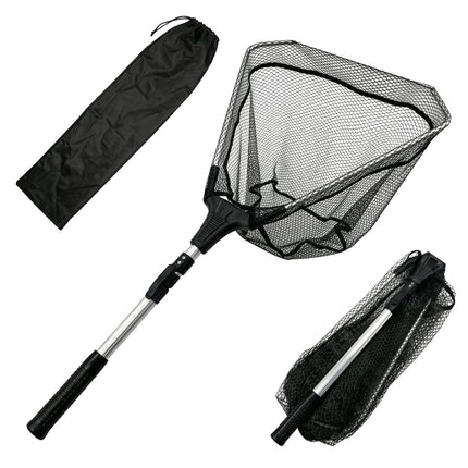 CROCH Foldable Fishing Landing Net with Telescopic Handle – PVC Coated Net Mesh, Compact & Lightweight, Fish-Friendly, Includes Black Carry Bag (2.1M)