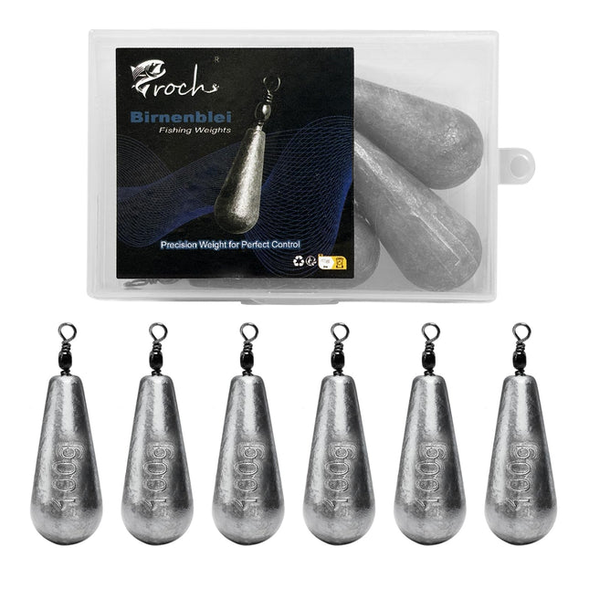 CROCH Fishing Weights Sinkers Set Pear-Shaped – 25g to 120g | Rust-Resistant & Smooth | Ideal for Float and Bottom Fishing (100gx6)