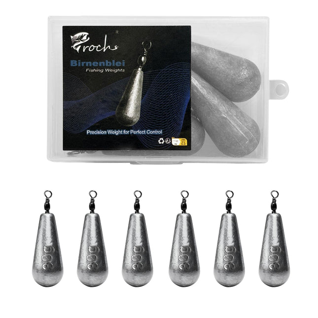 CROCH Fishing Weights Sinkers Set Pear-Shaped – 25g to 120g | Rust-Resistant & Smooth | Ideal for Float and Bottom Fishing (30gx6)