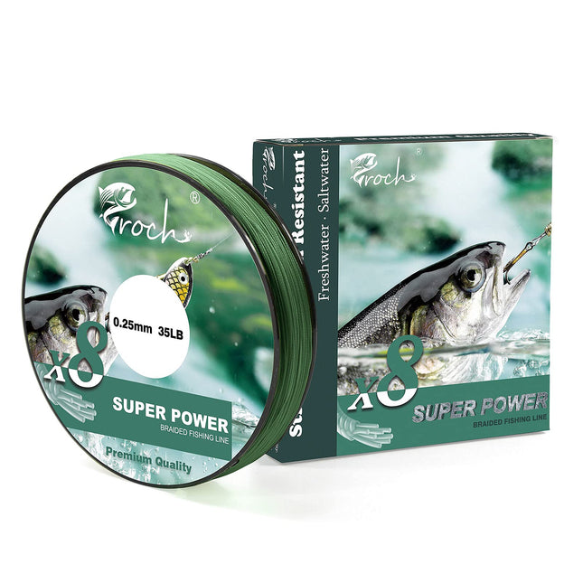 CROCH Fishing Line 8 Strands Braided Lines 300M Strong PE Superbraid Line 0.25mm 35LB Moss Green