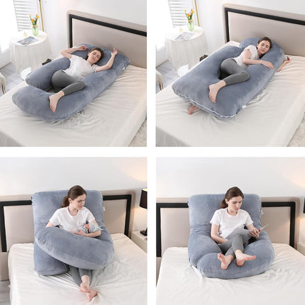Pregnancy Pillow, Maternity Full Body Pillow for Back, Legs and Belly Support, J Shaped Full Body Pillow for Pregnant Women and Side Sleepers with Removable Cover (Velvet, Grey)