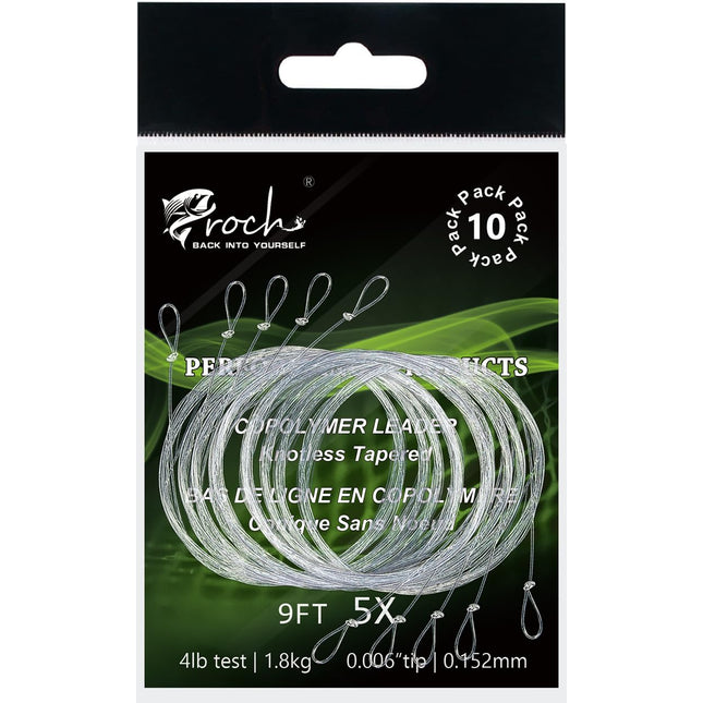 CROCH Croch Fly Fishing Tapered Leader with Loop-9ft (10 Pack), 0X