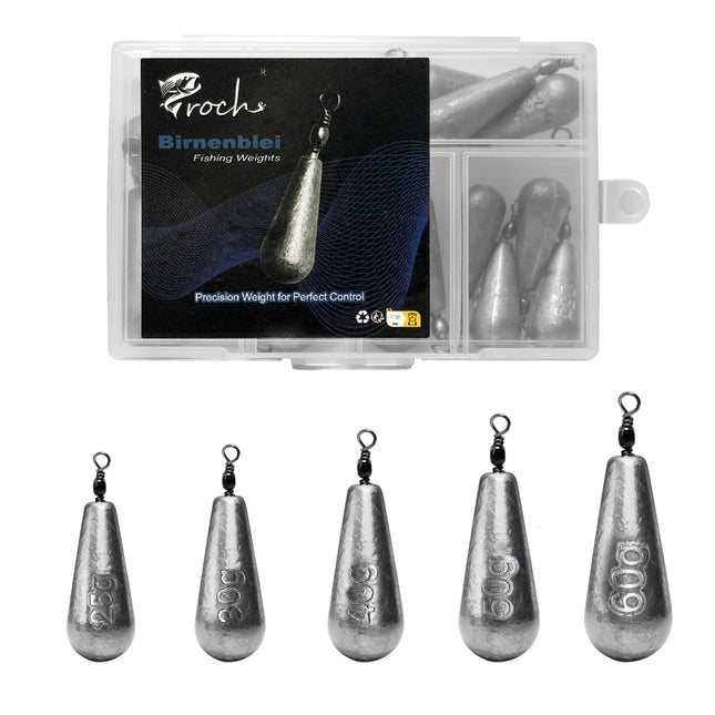 CROCH Fishing Weights Sinkers Set Pear-Shaped – 25g to 120g | Rust-Resistant & Smooth | Ideal for Float and Bottom Fishing(16pcs 25-60g)