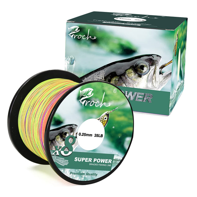 CROCH Fishing Line 8 Strands Braided Lines 1000M Strong PE Superbraid Line 0.16mm 20LB Multi-Color