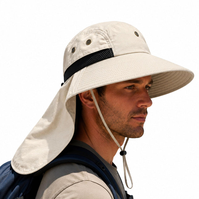 CROCH SEAYO Wide Brim Sun Hat for Men Women, UV Protection Outdoor Hat with Neck Cover, Breathable Bucket Hat for Fishing Hiking Camping Gardening Beach Travel (Khaki)