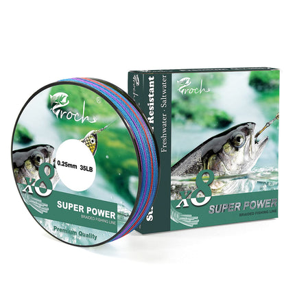 CROCH Fishing Line 8 Strands Braided Lines 300M Strong PE Superbraid Line 0.3mm 45LB Multi-Color