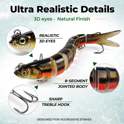 Jointed Swimbait, 8-Segment Lifelike Fishing Lure, Reinforced Treble - view 2