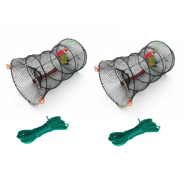 CROCH Collapsible Crab Trap - Versatile Fishing Basket for Crab, Crayfish, Shrimp, Prawn, Lobster, Easy Baiting & Storage (Round, 1)