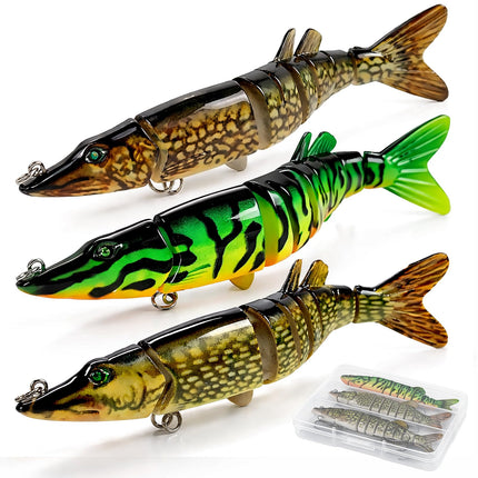 CROCH Jointed Swimbait, 8-Segment Lifelike Fishing Lure with Rattle, Reinforced Treble Hooks, Noisy Wiggling Action for Bass, Trout, Walleye, Crappie, Freshwater & Saltwater