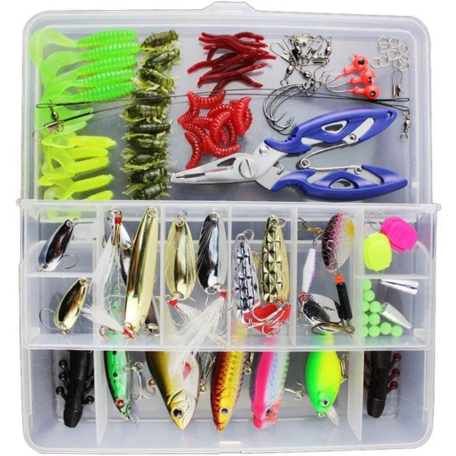 CROCH 120pc Fishing Lure Set - Spinners Spoons Soft Baits Hooks and Terminal Tackle - view 1