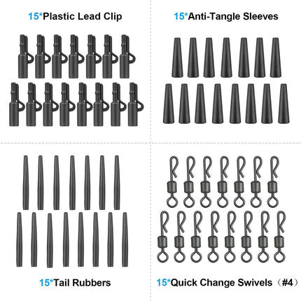 CROCH Lead Clip Kit 60pc - Safety Rig Components with Tail Rubbers and Swivels - view 3