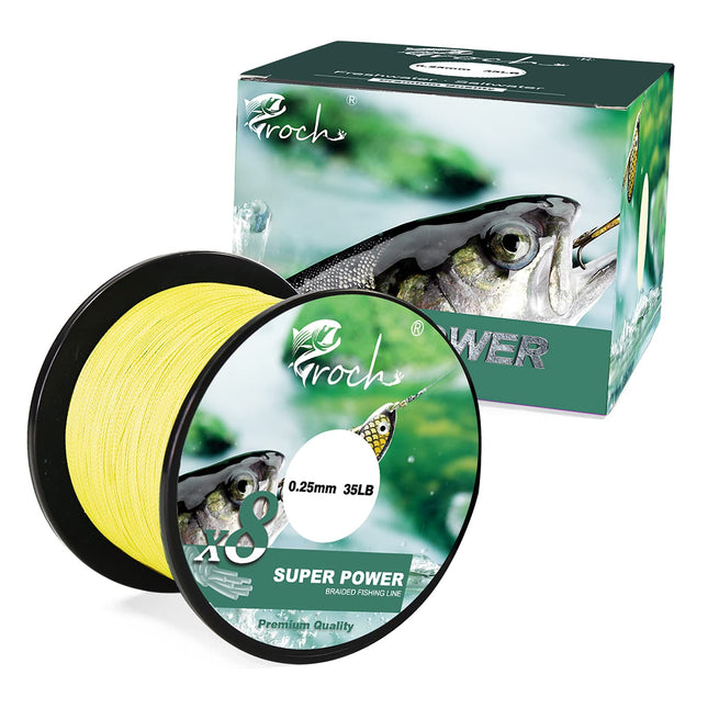CROCH Fishing Line 8 Strands Braided Lines 1000M Strong PE Superbraid Line 0.18mm 25LB Yellow