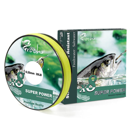 CROCH Fishing Line 8 Strands Braided Lines 300M Strong PE Superbraid Line 0.18mm 25LB Yellow
