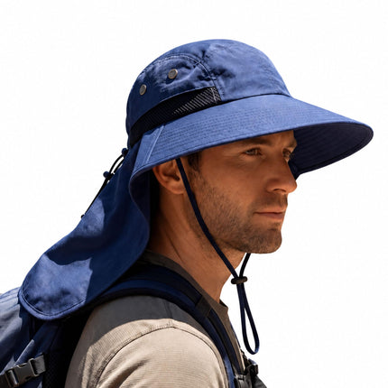 CROCH SEAYO Wide Brim Sun Hat for Men Women, UV Protection Outdoor Hat with Neck Cover, Breathable Bucket Hat for Fishing Hiking Camping Gardening Beach Travel (Dark Blue)