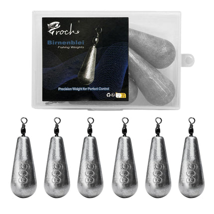 CROCH Fishing Weights Sinkers Set Pear-Shaped – 25g to 120g | Rust-Resistant & Smooth | Ideal for Float and Bottom Fishing (80gx6)