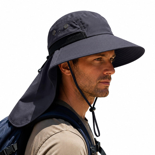 CROCH SEAYO Wide Brim Sun Hat for Men Women, UV Protection Outdoor Hat with Neck Cover, Breathable Bucket Hat for Fishing Hiking Camping Gardening Beach Travel (Dark Grey)