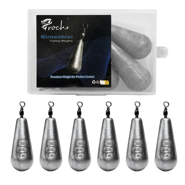 CROCH Fishing Weights Sinkers Set Pear-Shaped – 25g to 120g | Rust-Resistant & Smooth | Ideal for Float and Bottom Fishing (60gx6)