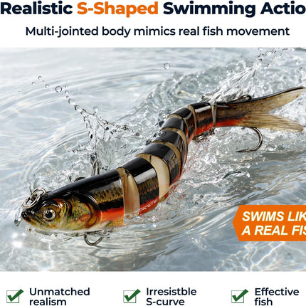 Jointed Swimbait, 8-Segment Lifelike Fishing Lure, Reinforced Treble - view 3