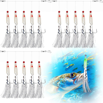 CROCH Luminous Mackerel Feathers 15pc - 3 Packs of Glow Bait Rigs for Pier and Boat - view 1
