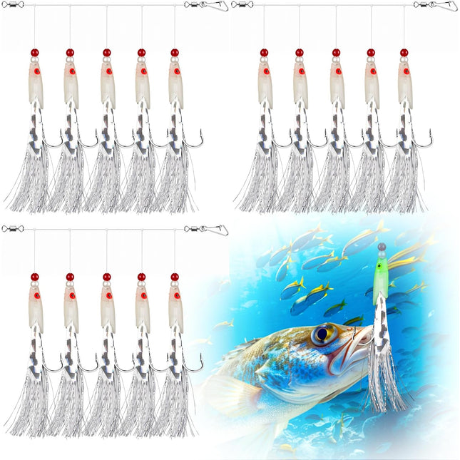 CROCH Luminous Mackerel Feathers 15pc - 3 Packs of Glow Bait Rigs for Pier and Boat - view 1