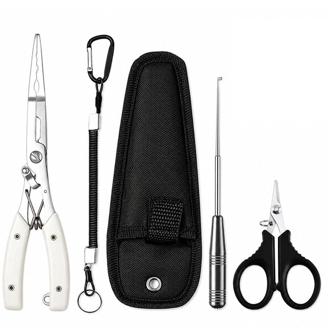 CROCH Croch Fishing Pliers Set with Luminous Handle, Fish Hook Remover and Braid Line Scissors, Saltwater Resistant Stainless Steel Fishing Tools Kit with Lanyard and Storage Pouch for Anglers