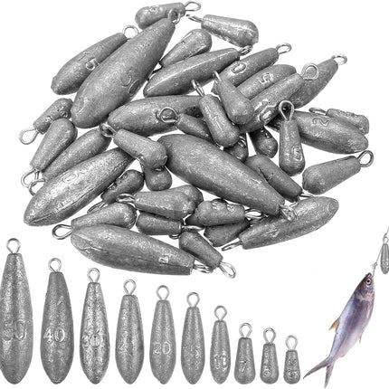 CROCH 40pc Fishing Sinker Set - Mixed Weight Olive and Bullet Sinkers with Storage Box - view 1