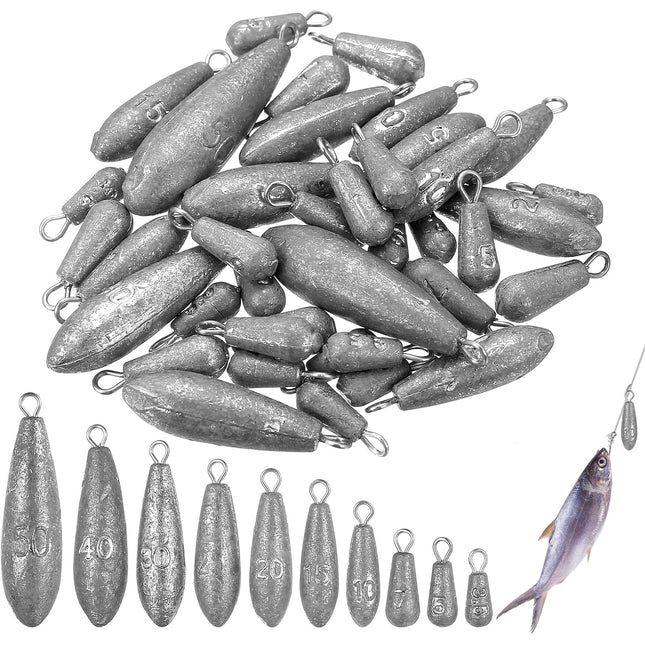 CROCH 40pc Fishing Sinker Set - Mixed Weight Olive and Bullet Sinkers with Storage Box - view 1