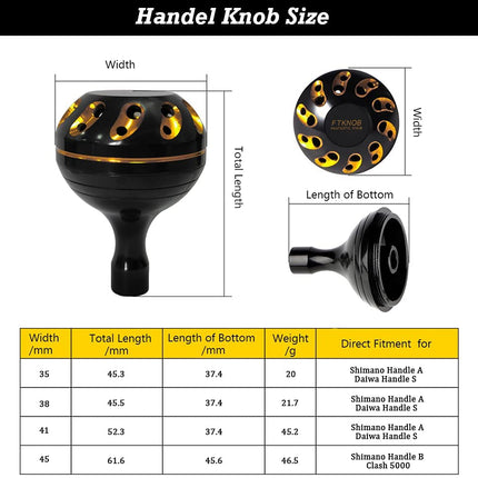Perilla de potencia del mango del carrete de pesca de 35/38/41 mm