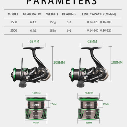 Carrete de pesca MK SE1500 2500 6+1BB Spinning