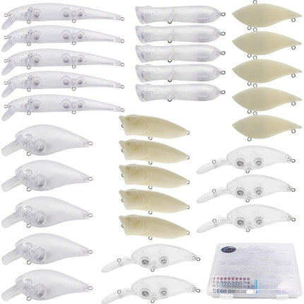 30 señuelos de pesca sin pintar Crankbaits en blanco con caja de aparejos