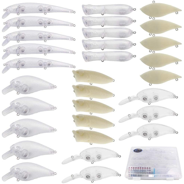30 pcs Blank Crankbaits Unpainted Fishing Lure with Tackle Box - CROCH fishing tackle Australia