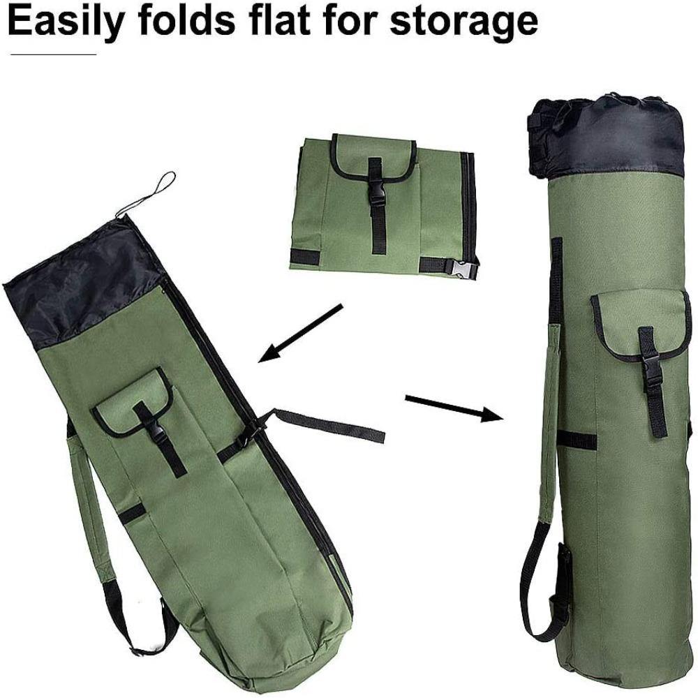 Durable Canvas Fishing Rod & Reel Organizer Bag Travel Carry Case Bag-  Holds 5 Poles & Tackle