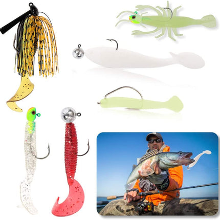 115 piezas Pesca Grubs Paddle Tail Swimbaits Luminous Shrimp Soft Lures Kit