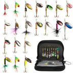 Spinnerbaits Bass Fishing Lure Kit,16pcs Rooster Spinner Lures Hard Metal  Spinner Baits with Portable Carry Bag